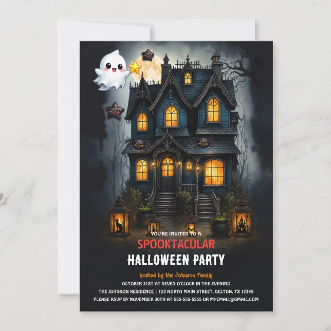 Invitation à la fête d'Halloween de la maison hant (Devant)