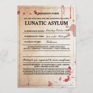 Invitation à la fête d'Halloween de l'asile de fou