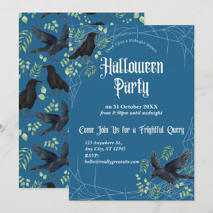 Invitation à la fête d'Halloween de Raven en bleu