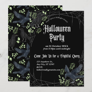 Invitation à la fête d'Halloween de Raven en noir
