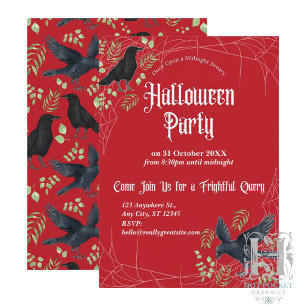 Invitation à la fête d'Halloween de Raven en rouge