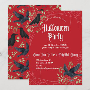 Invitation à la fête d'Halloween de Raven en rouge
