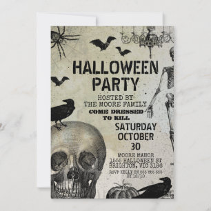 Invitation à la fête d'Halloween de Scull Crow Bat