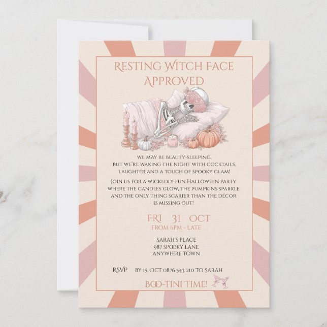 Invitation à la fête d'Halloween de squelette chic (Devant)
