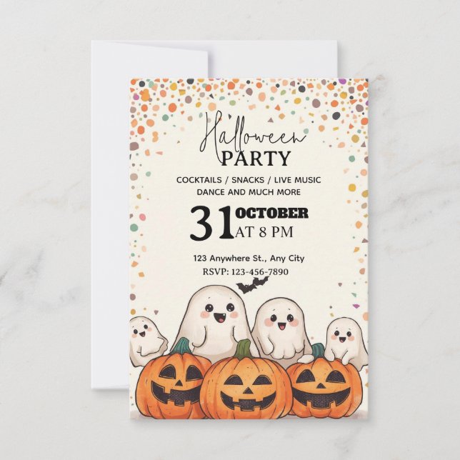 Invitation à la fête d'Halloween de style Kawaii - (Devant)