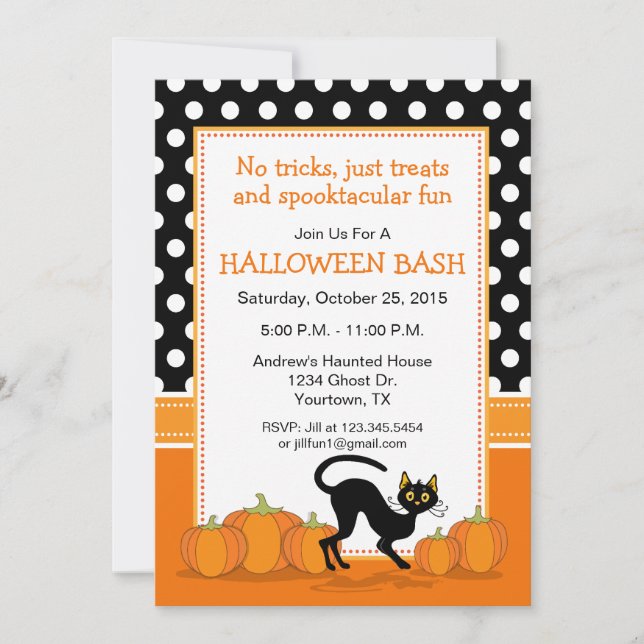Invitation à la fête d'Halloween du chat noir et d (Devant)