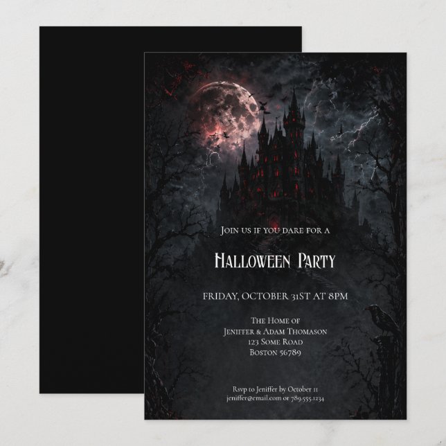 Invitation à la fête d'Halloween du château hanté (Devant / Derrière)