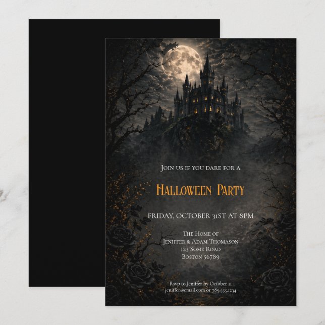 Invitation à la fête d'Halloween du château hanté (Devant / Derrière)