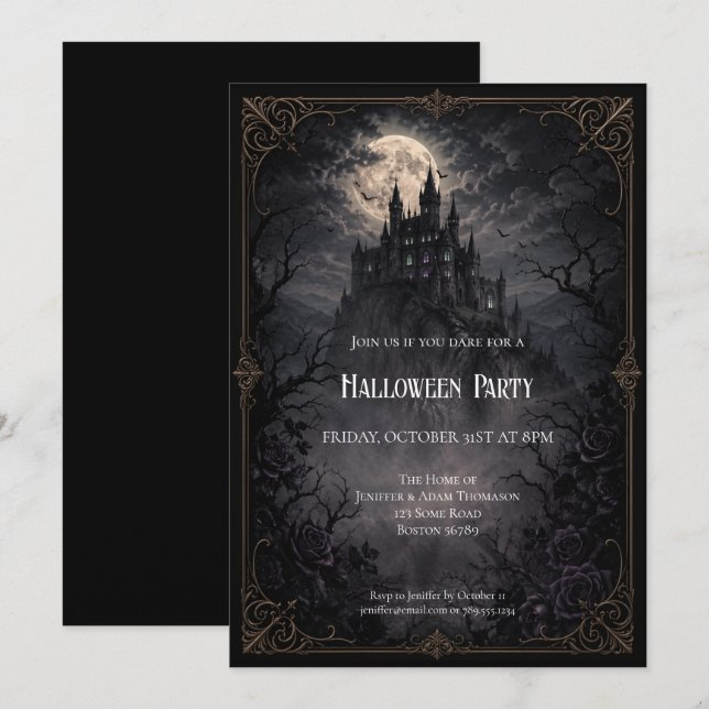 Invitation à la fête d'Halloween du château hanté (Devant / Derrière)