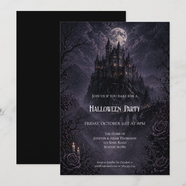 Invitation à la fête d'Halloween du château hanté (Devant / Derrière)