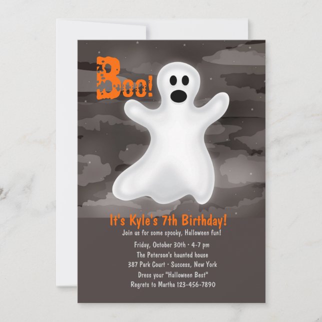 Invitation à la fête d'Halloween du fantôme amical (Devant)
