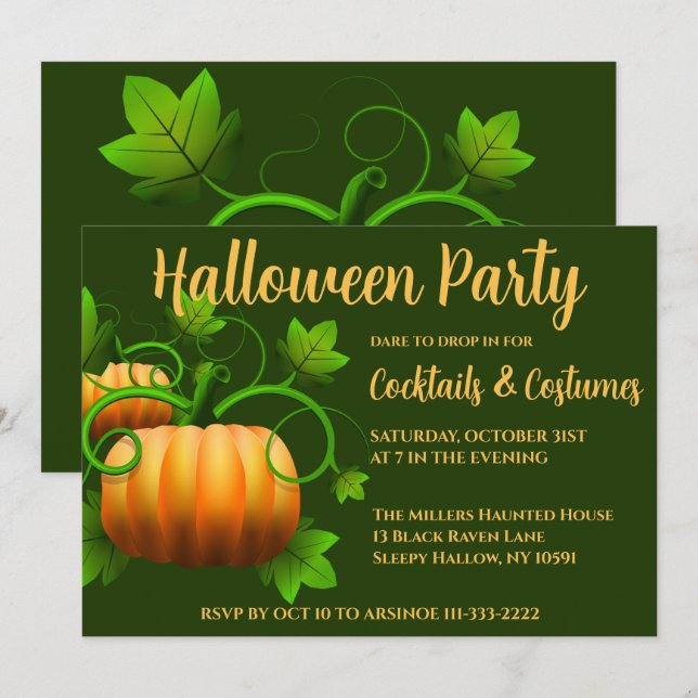 Invitation à la fête d'Halloween du jardin de citr (Devant / Derrière)