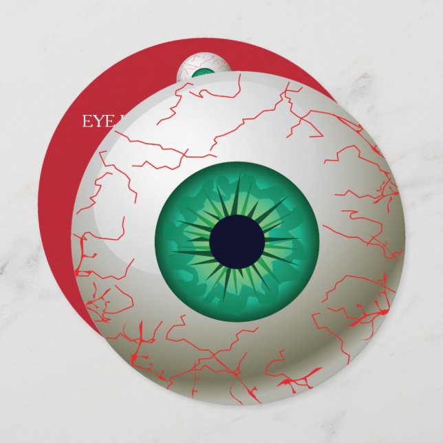 Invitation à la fête d'Halloween Eyeball (Vert) (Devant / Derrière)