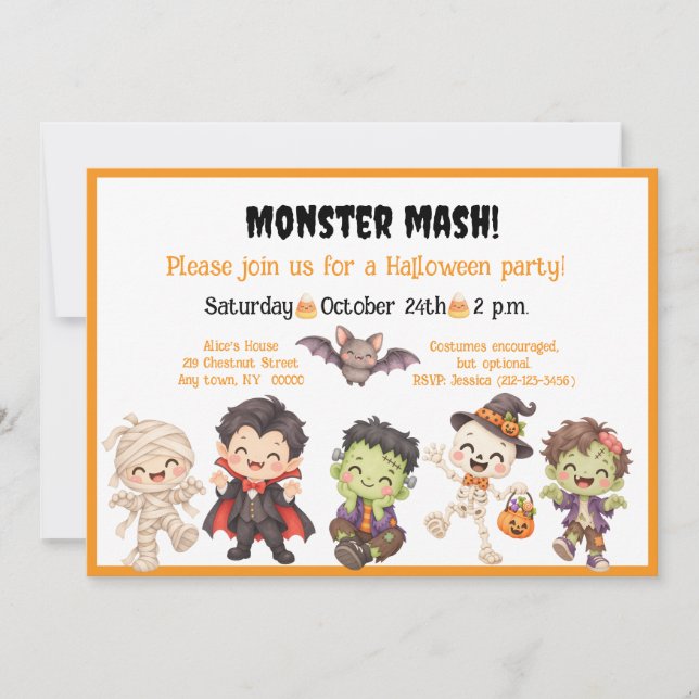 Invitation à la fête d'Halloween Monster Mash (Devant)