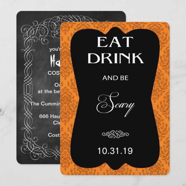 Invitation à la fête d'Halloween (Orange) Gothique (Devant / Derrière)