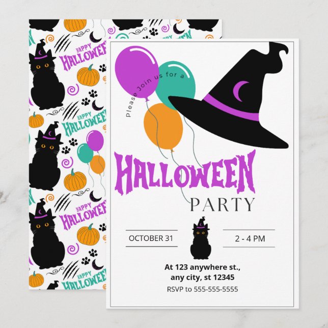 Invitation à la fête d'Halloween pour chats (Devant / Derrière)