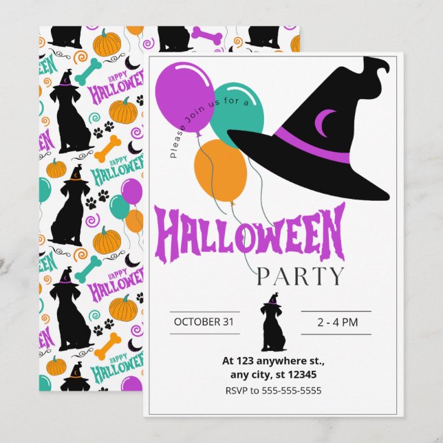 Invitation à la fête d'Halloween pour chiens (Devant / Derrière)
