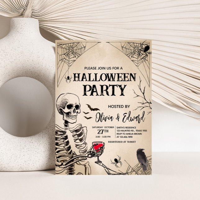 Invitation à la fête d'Halloween pour le crâne adu (Adult Vintage Skull Halloween Party Invitation)