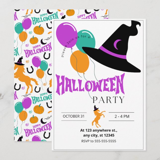 Invitation à la fête d'Halloween pour les chevaux (Devant / Derrière)