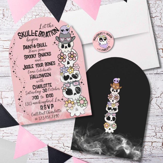 Invitation à la fête d'Halloween “Skull-ebration” (Envelope seal sticker sold separately see other listing in this collection)