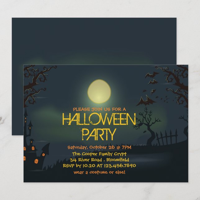 Invitation à la fête d'Halloween sous la lune pâle (Devant / Derrière)