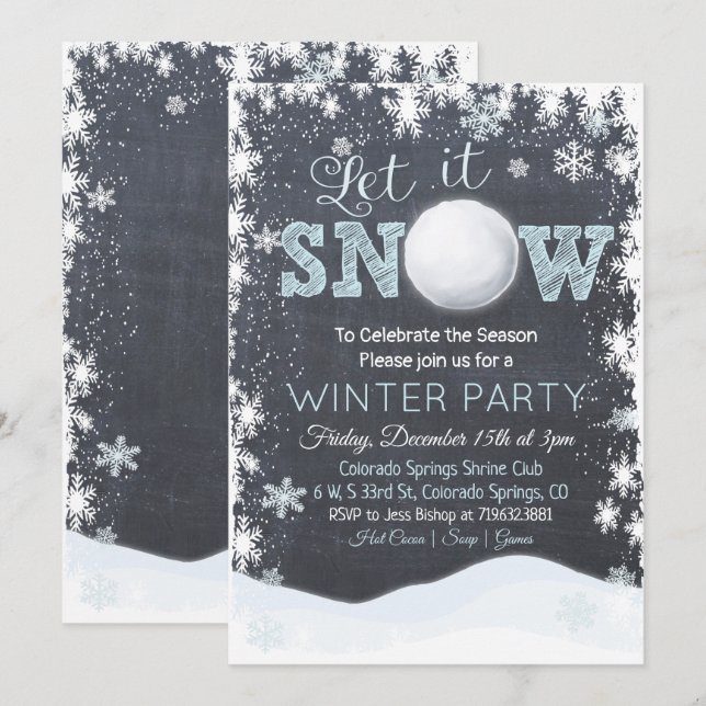 Invitation à la fête d'hiver Flocons de neige boul (Devant / Derrière)