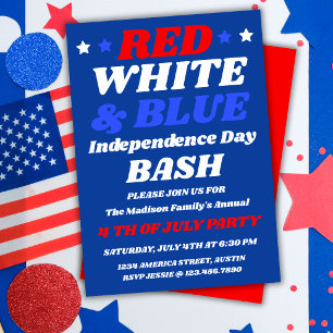 Invitation à la fête d'Indépendance Rouge Blanc Bl