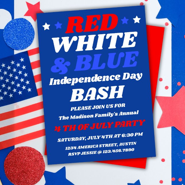 Invitation à la fête d'Indépendance Rouge Blanc Bl (Créateur téléchargé)