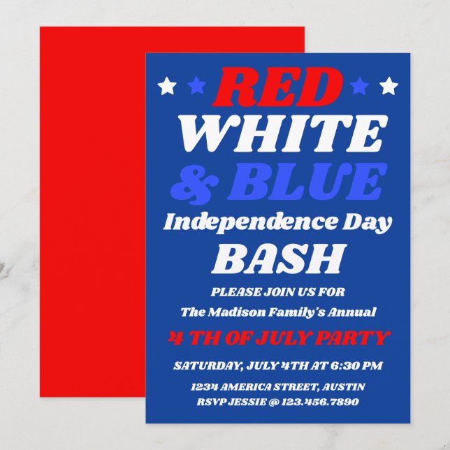 Invitation à la fête d'Indépendance Rouge Blanc Bl (Devant / Derrière)
