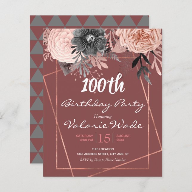 Invitation à la fête du 100e anniversaire de Flora (Devant / Derrière)