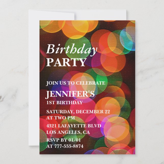 Invitation à la fête du 1er anniversaire Confetti  (Devant)