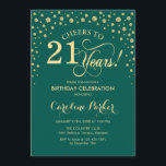 Invitation à la fête du 21e anniversaire - Gold Gr<br><div class="desc">Invitation de fête du 21e anniversaire. Design élégant avec fausse parties scintillant or et vert. Salutations à 21 ans ! Message-moi si vous avez besoin d'une personnalisation plus poussée.</div>