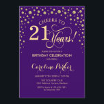 Invitation à la fête du 21e anniversaire - Gold Pu<br><div class="desc">Invitation de fête du 21e anniversaire. Design élégant avec parties scintillant en or et violet. Salutations à 21 ans ! Message-moi si vous avez besoin d'une personnalisation plus poussée.</div>