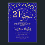 Invitation à la fête du 21e anniversaire - Gold Ro<br><div class="desc">Invitation de fête du 21e anniversaire. Design élégant avec parties scintillant en or et bleu roi. Salutations à 21 ans ! Message-moi si vous avez besoin d'une personnalisation plus poussée.</div>