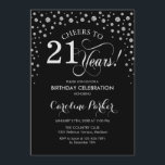 Invitation à la fête du 21e anniversaire - Noir d'<br><div class="desc">Invitation de fête du 21e anniversaire. Design élégant avec fausse parties scintillant argent et noir. Salutations à 21 ans ! Message-moi si vous avez besoin d'une personnalisation plus poussée.</div>