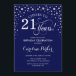 Invitation à la fête du 21e anniversaire - Silver<br><div class="desc">Invitation de fête du 21e anniversaire. Design élégant avec fausse parties scintillant argent et bleu marine. Salutations à 21 ans ! Message-moi si vous avez besoin d'une personnalisation plus poussée.</div>