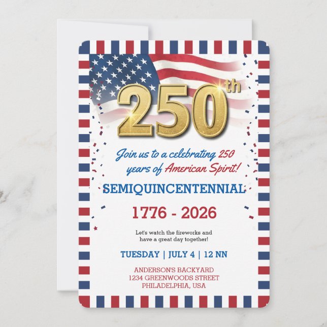 Invitation à la fête du 250e anniversaire des État (Devant)