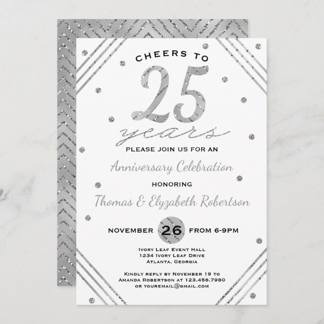 Invitation à la fête du 25e anniversaire, argenté  (Devant / Derrière)