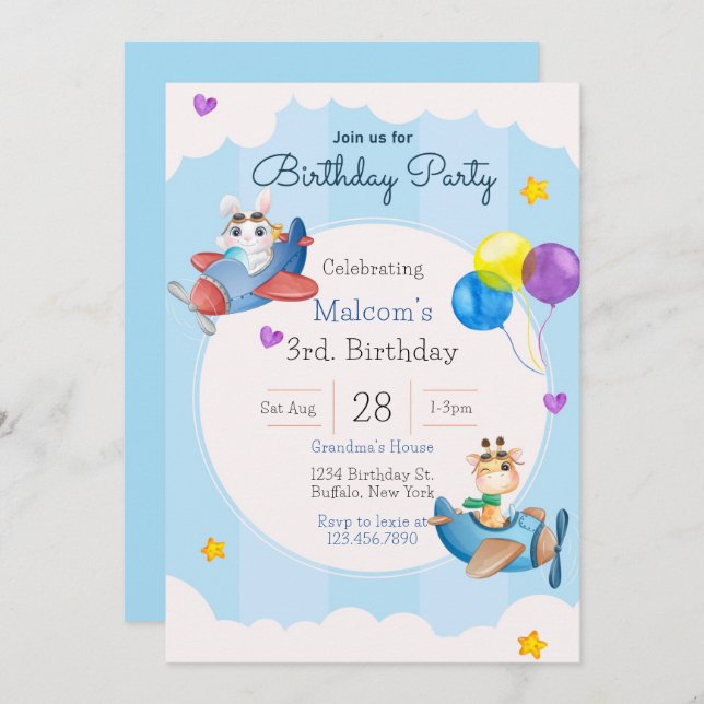 Invitation à la fête du 3e anniversaire (Devant / Derrière)