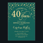 Invitation à la fête du 40e anniversaire - Gold Gr<br><div class="desc">Invitation à la fête du 40e anniversaire. Design élégant avec fausse parties scintillant or et vert. Salut à 40 ans ! Message-moi si vous avez besoin d'une personnalisation plus poussée.</div>