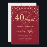 Invitation à la fête du 40e anniversaire - Gold Re<br><div class="desc">Invitation à la fête du 40e anniversaire. Design élégant avec fausse parties scintillant or et rouge. Salut à 40 ans ! Message-moi si vous avez besoin d'une personnalisation plus poussée.</div>