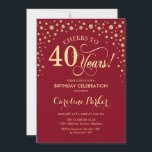 Invitation à la fête du 40e anniversaire - Gold Re<br><div class="desc">Invitation à la fête du 40e anniversaire. Design élégant avec fausse parties scintillant or et rouge. Salut à 40 ans ! Message-moi si vous avez besoin d'une personnalisation plus poussée.</div>