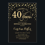 Invitation à la fête du 40e anniversaire - Noir d'<br><div class="desc">Invitation à la fête du 40e anniversaire. Design élégant avec fausse parties scintillant or et noir. Salut à 40 ans ! Message-moi si vous avez besoin d'une personnalisation plus poussée.</div>