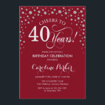 Invitation à la fête du 40e anniversaire - Rouge a<br><div class="desc">Invitation à la fête du 40e anniversaire. Design élégant avec fausse parties scintillant argent et rouge. Salut à 40 ans ! Message-moi si vous avez besoin d'une personnalisation plus poussée.</div>