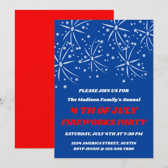 Invitation à la fête du 4 juillet avec étoiles et  (Devant / Derrière)