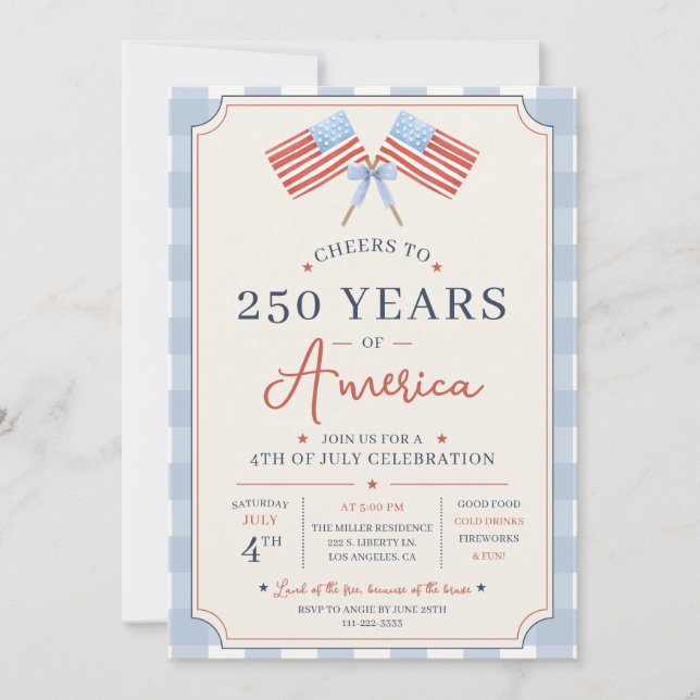 Invitation À la fête du 4 juillet pour les 250 ans de l'Améri (Devant)