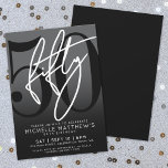 Invitation à la fête du 50e anniversaire Black mod<br><div class="desc">Célébrez cinquante ans dans le style avec cette moderne dégradé gris à noir 50e anniversaire invitation fête. Le design est composé d'un grand "50" noir sur la plupart des cartes, et d'un "Fifty" blanc écrit à la main, superposé pour un look audacieux et contemporain. Les détails de la fête sont...</div>