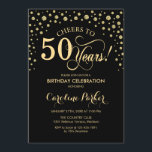 Invitation à la fête du 50e anniversaire - Gold Bl<br><div class="desc">Invitation à la fête du 50e anniversaire. Design élégant avec fausse parties scintillant or et noir. Bonjour à 50 ans ! Message-moi si vous avez besoin d'une personnalisation plus poussée.</div>