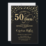Invitation à la fête du 50e anniversaire - Gold Bl<br><div class="desc">Invitation à la fête du 50e anniversaire. Design élégant avec fausse parties scintillant or et noir. Bonjour à 50 ans ! Message-moi si vous avez besoin d'une personnalisation plus poussée.</div>