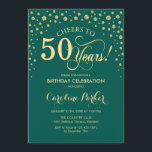 Invitation à la fête du 50e anniversaire - Gold Gr<br><div class="desc">Invitation à la fête du 50e anniversaire. Design élégant avec fausse parties scintillant or et vert. Bonjour à 50 ans ! Message-moi si vous avez besoin d'une personnalisation plus poussée.</div>